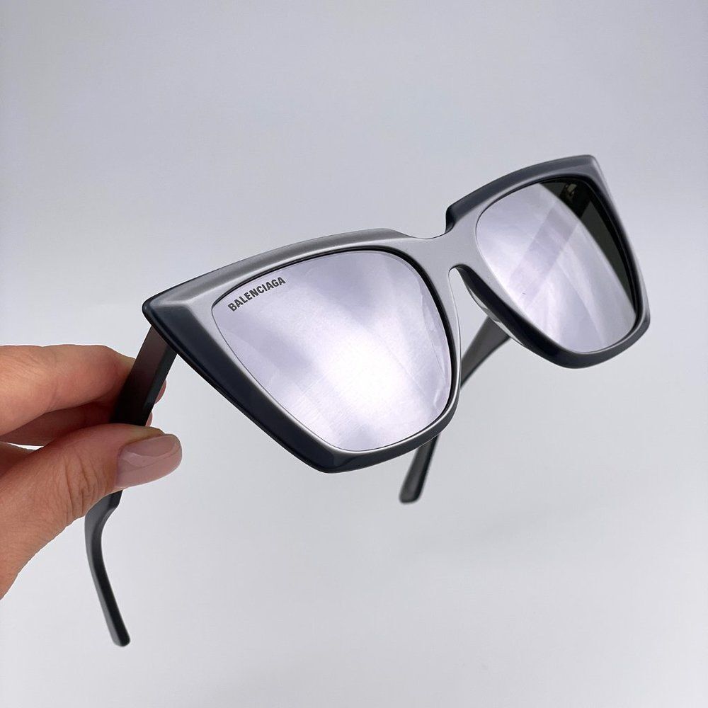  Balenciaga BB0046S 006 Sunglasses Silver Gray Shiny Mirrored Cat Eye Women - Picture 9 of 10